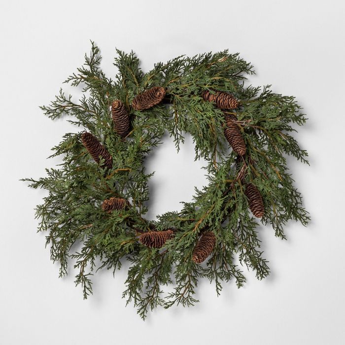 24" Faux Cedar Wreath with Pinecones - Hearth & Hand™ with Magnolia | Target