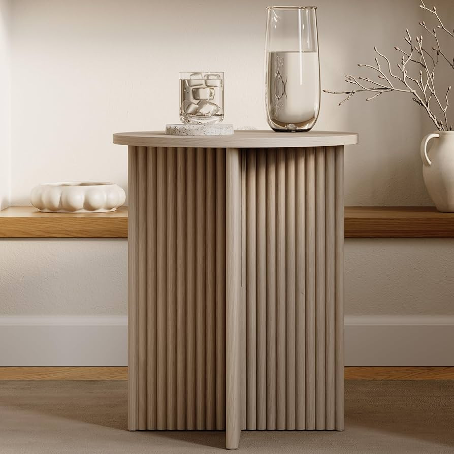 Round Fluted Accent Side Table - Pedestal Drink Table - Modern Home, Bedroom, and Living Room Fur... | Amazon (US)