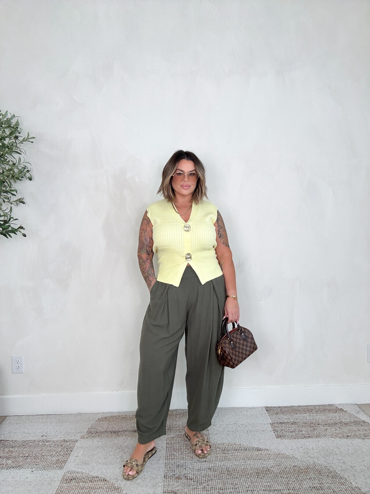 Top M 
Pants L ( hang dry only ) they will shrink super short if you dry them. 
Gucci sandals were a splurge but I LOVE them ! Size up in sandals . 
#amazon 

#LTKfindsunder100 #LTKmidsize #LTKfindsunder50