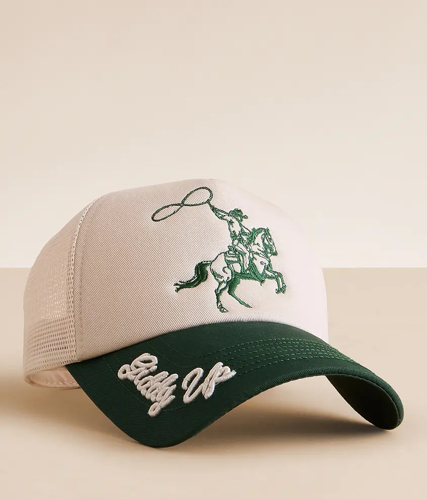 ExclusiveGiddy Up Trucker HatWorn/WestPrice $34.99What do you want to know about this product?As... | Buckle