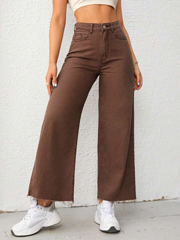 Women Solid Color Casual Wide Leg Jeans For Daily Wear | SHEIN USA | SHEIN