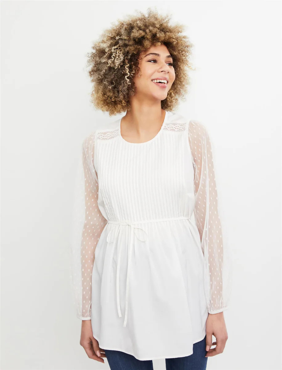 Sheer Sleeve Textured Maternity Blouse | Motherhood Maternity