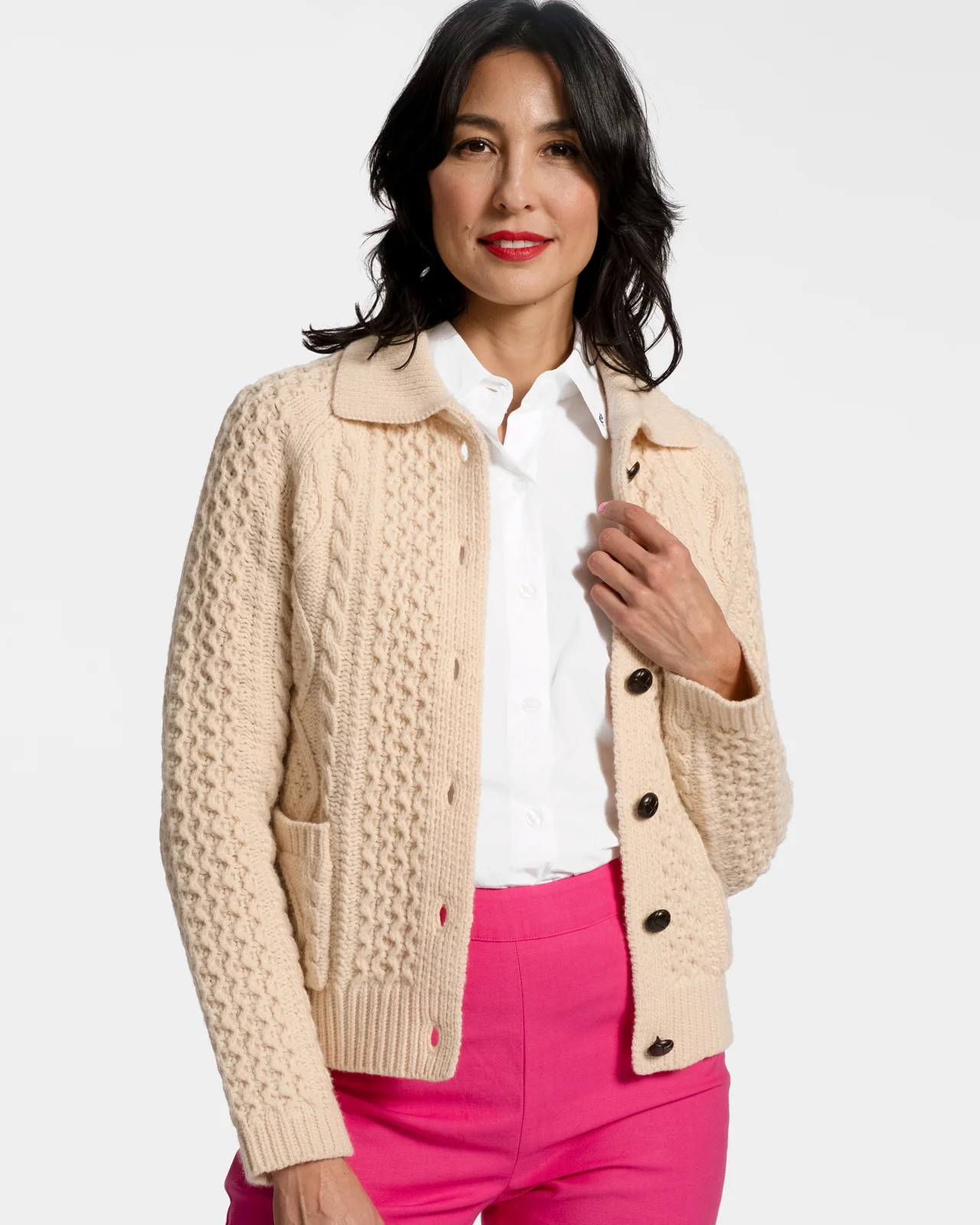 Wool Fisherman Cardigan Sweater - Natural | Frances Valentine