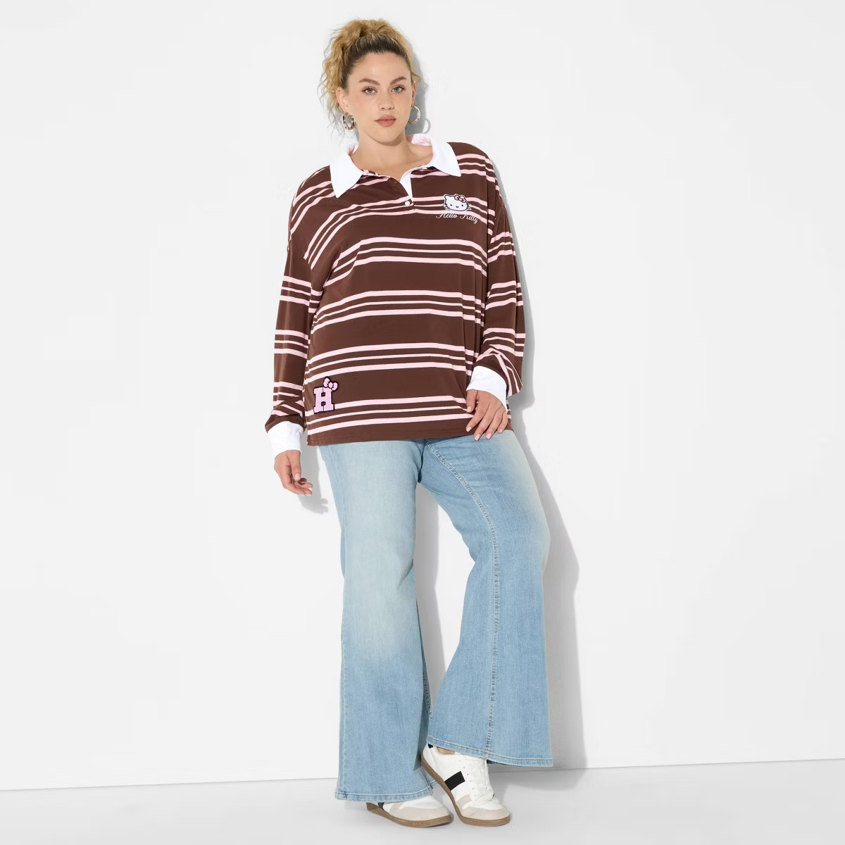 Women's Hello Kitty Striped Polo Graphic T-Shirt - Brown | Target