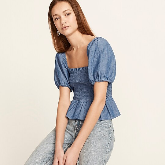 Squareneck smocked chambray top | J. Crew US