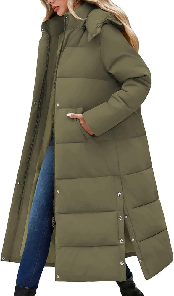 Women Long Puffer Down Coat Thickened Quilted Padded Jacket Winter Warm Zip Parka Removable Hood ... | Amazon (US)