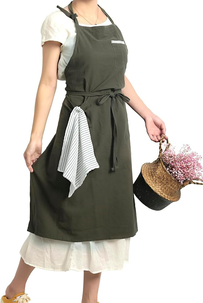 Soft Cotton Linen Apron - Retro Linen Art Apron, Adjustable Casual Apron with Towel, Great for Fl... | Amazon (US)