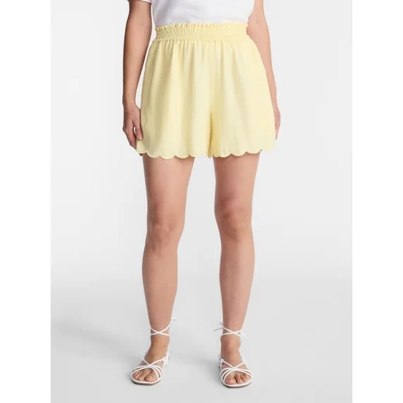 Time and Tru Women's Linen Blend Shorts with Scalloped Hem, Sizes XS-XXXL | Walmart (US)