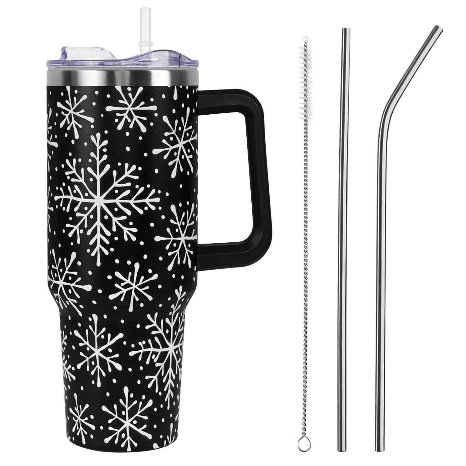 Christmas Tumbler with Handle and Straw Lid 40 oz,5D Cute Christmas Gifts for Women Black Snowflakes Vacuum Insulated Leak Proof Tumbler,Winter Holiday Accessories Stainless Steel Coffee Cup Mug | Amazon (US)