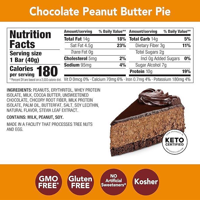 think!® Keto Protein Bars - Chocolate Peanut Butter Pie, 10g Protein, 4g Net Carbs, 2g Sugar, No... | Amazon (US)