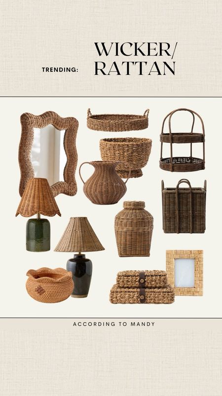 Trending: Wicker/Rattan! 

All things woven, wicker, rattan!

spring trends, spring home trends, home trends 2024, spring home decor, spring home finds, mcgee & co, anthropologie home, rattan frame, wicker decor, rattan lampshade, wicker lampshade, woven lampshade, basket, woven basket, basket, magnolia home, lamps

#LTKSeasonal #LTKStyleTip #LTKHome