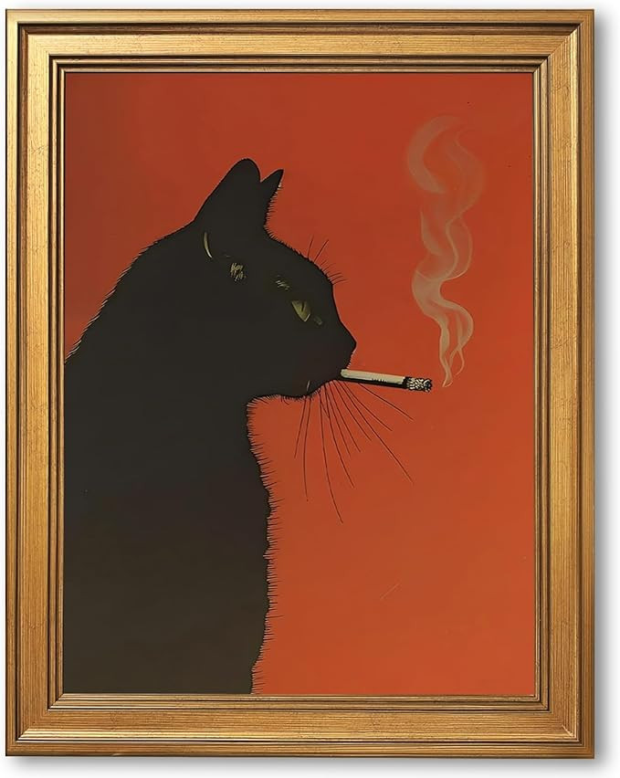 EQUEEN Smoking Black Cat Poster Wall Art Wall Decor Vintage Canvas Print Retro Animal Art For Kit... | Amazon (US)