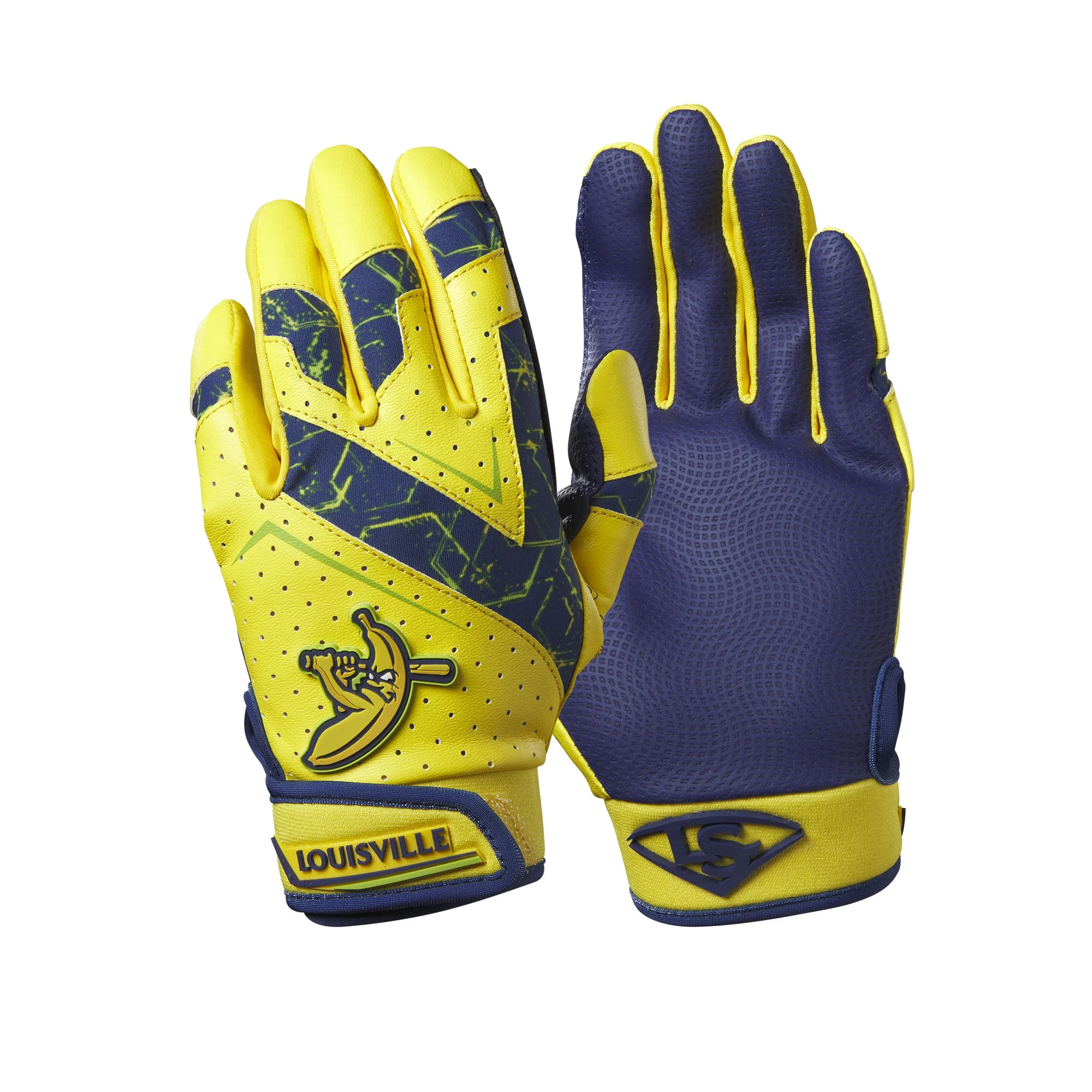 Louisville Slugger Savannah Bananas Youth Genuine V2 Batting Gloves - Yellow/Navy, Youth Medium | Walmart (US)
