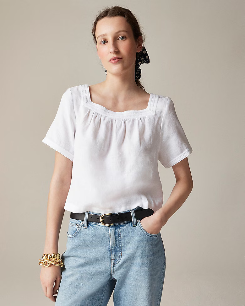 Sailor squareneck top in linen | J. Crew US