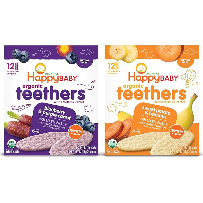 Happy Baby Organics Gluten Free Organic Teethers 2 Flavor Variety Pack (Blueberry & Purple Carrot... | Amazon (US)
