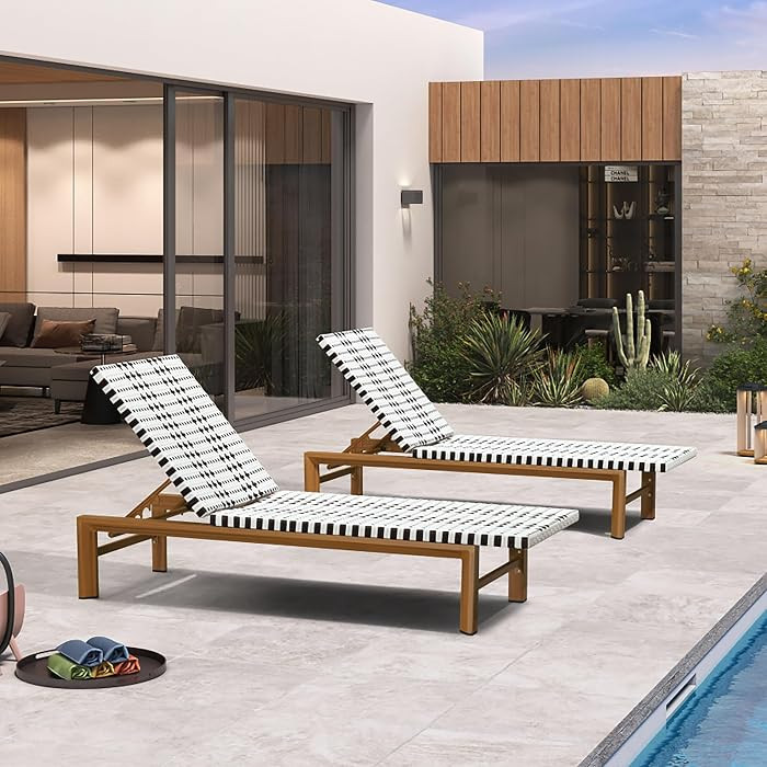 PURPLE LEAF Oversized Pool Lounge Chairs Set of 2 French Outdoor Chaise Lounge Chair Wicker Loung... | Amazon (US)