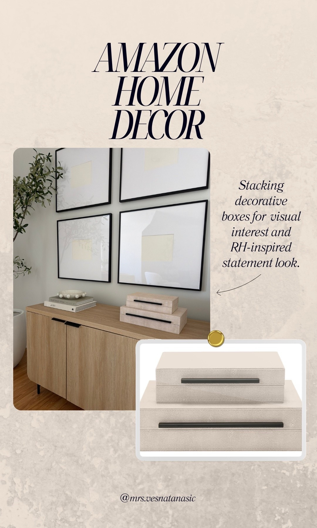 A simple styling trick I love: stacking decorative boxes to add height and visual interest to a console or shelf. These textured boxes have that beautiful RH-inspired look and instantly make a space feel more layered and collected. I love using them to hide small items while still keeping decor minimal and elevated. Linking these boxes along with a few pieces used in this space.

#LTKHome