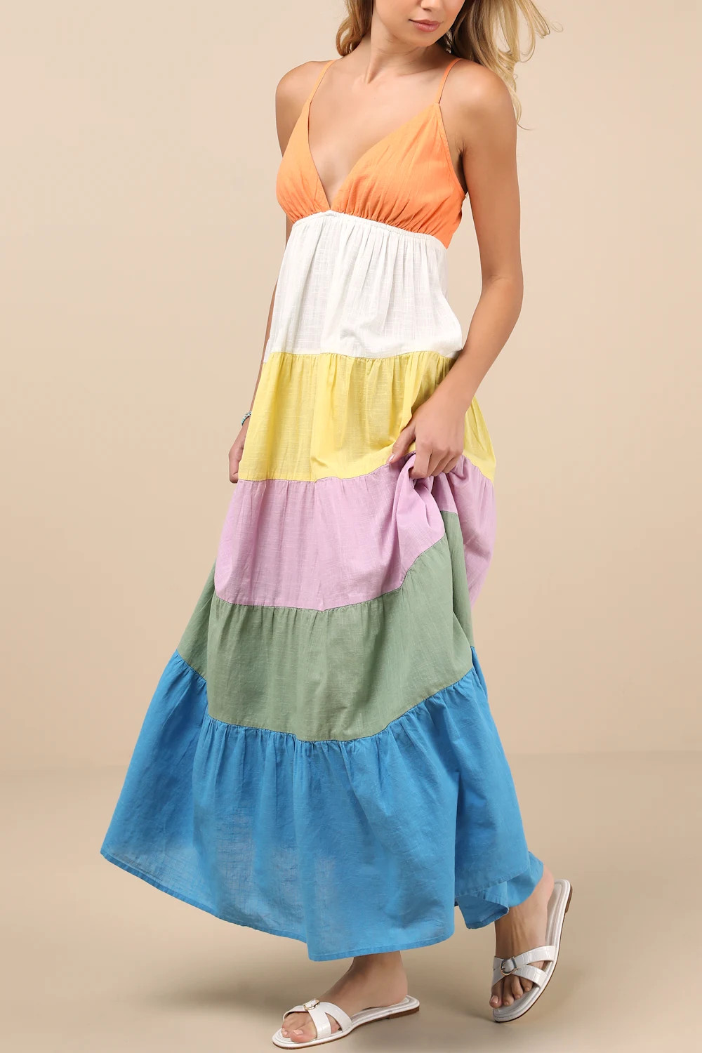 Honolulu Glow Multi Color Block Tiered Maxi Dress | Lulus