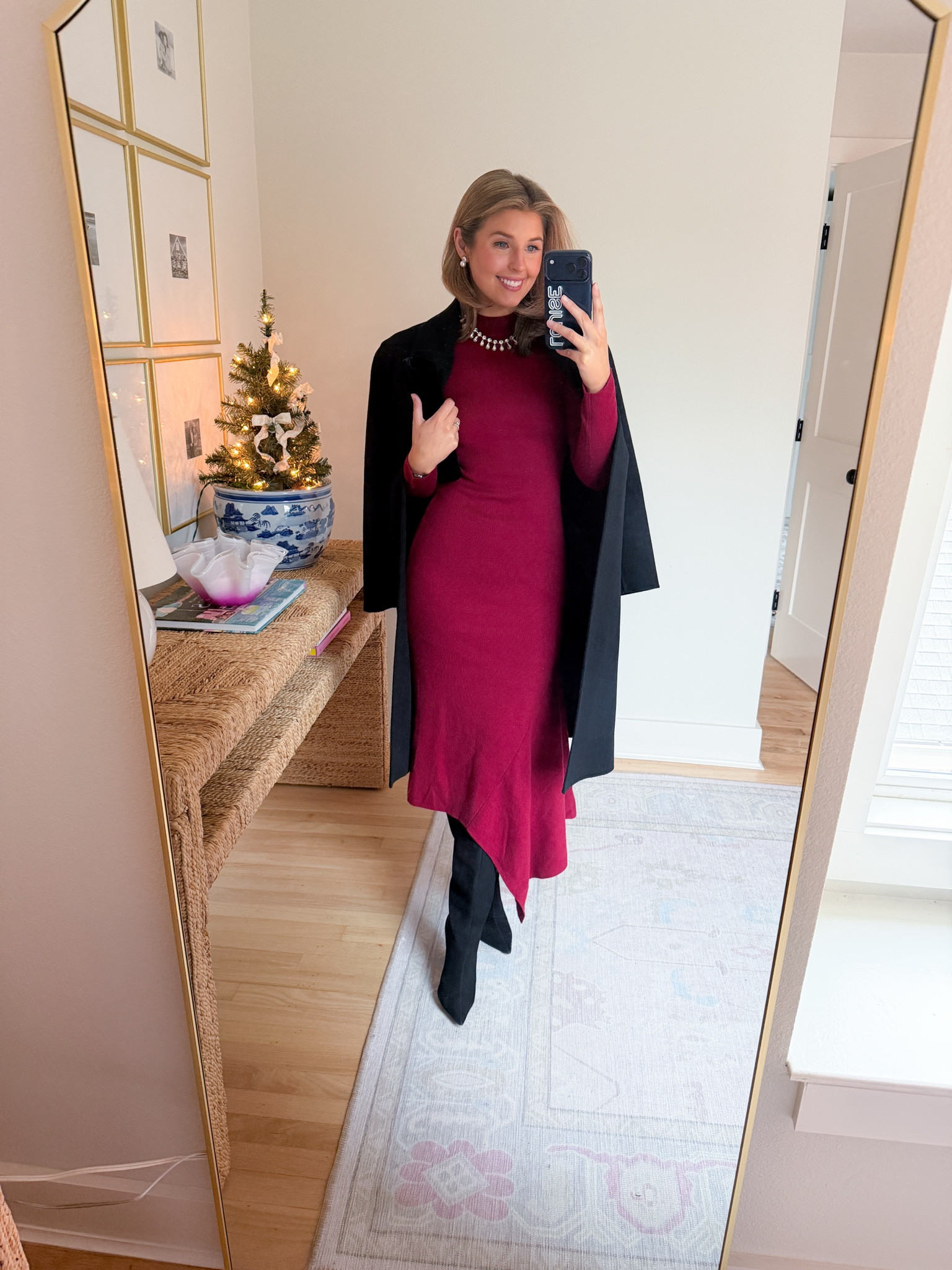 Dressy winter outfit idea! Wearing an XS in dress and coat