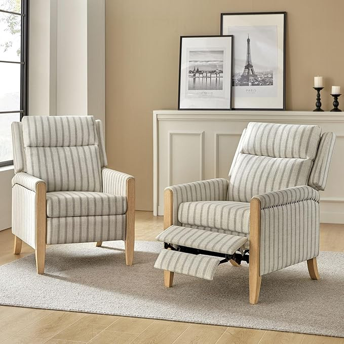 HULALA HOME Fabric Recliner Chair Set of 2 for Living Room, Adjustable Push Back Arm Chair with R... | Amazon (US)