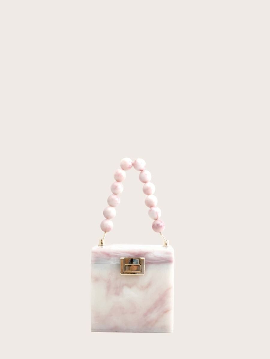 Mini Beaded Decor Marble Pattern Box Bag | SHEIN