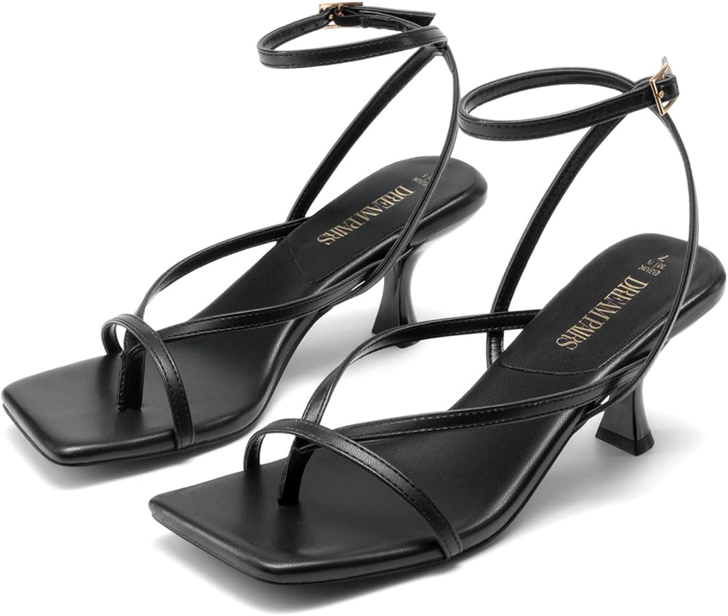 DREAM PAIRS Women's Dressy Kitten Heel Sandals, Sylvestra Strappy Open Square Toe Heels with Ankl... | Amazon (US)