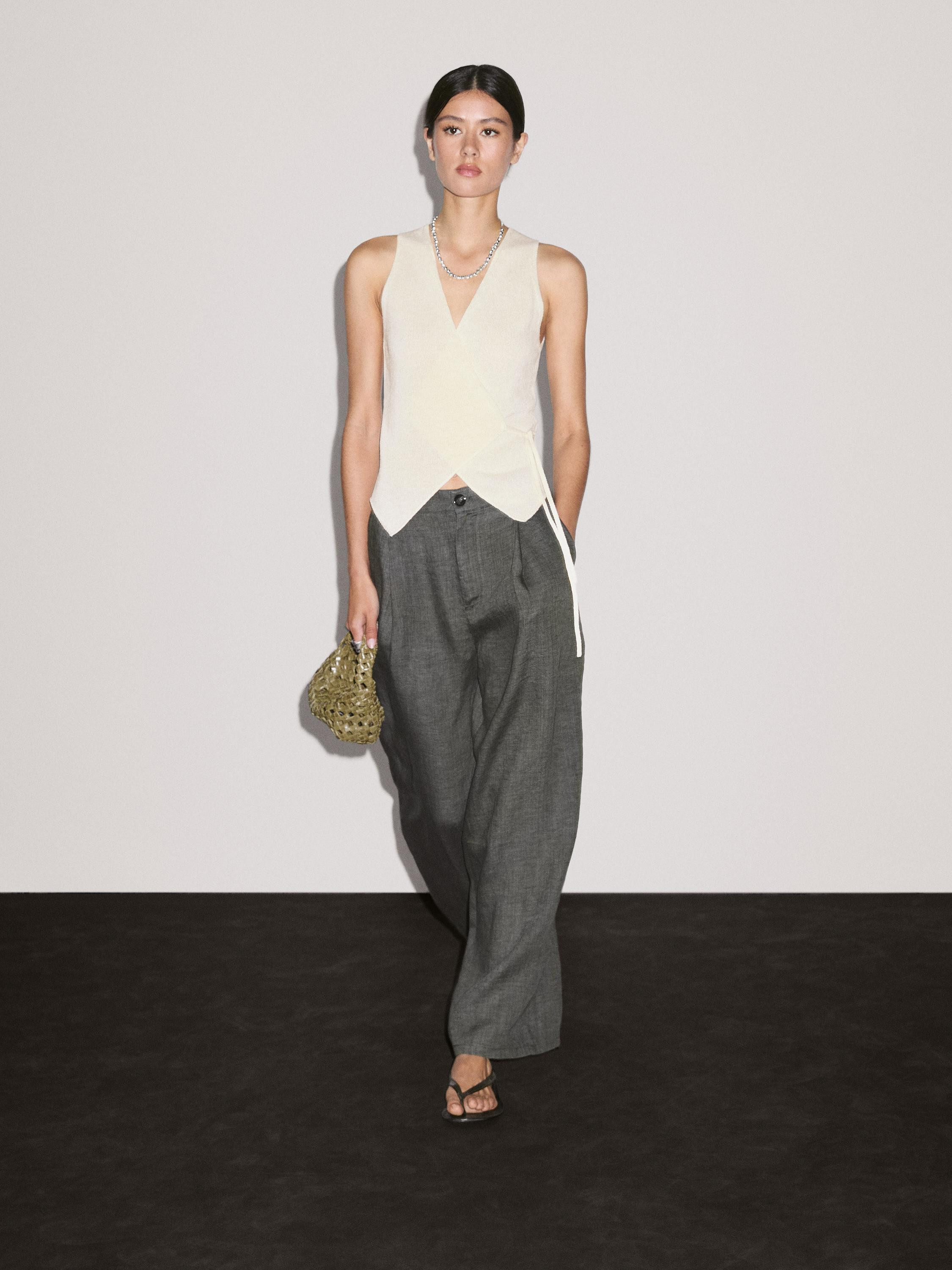 Knit crossover waistcoat with drawstring | Massimo Dutti UK