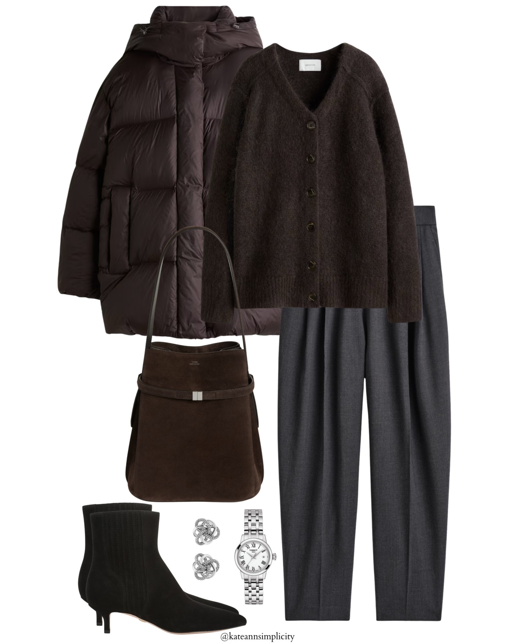 Winter Chic Outfit Inspiration: Elegant Dark Neutrals for Effortless Style

Stay warm and sophisticated in this winter-ready look featuring a chocolate puffer jacket, cozy wool cardigan, tailored grey trousers, sleek ankle boots, and timeless silver accessories. Perfect for minimalist wardrobes, elevated everyday styling, and cold-weather capsule collections. Ideal for city walks, office days, and chic casual outings.

#LTKFindsUnder50 #LTKSeasonal #LTKCyberWeek
