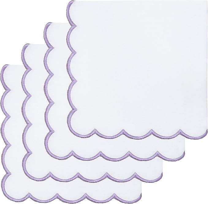 PurpleEssences Scalloped Embroidery Cloth Napkins Table Decor Spring Summer Easter 100% Cotton Se... | Amazon (US)