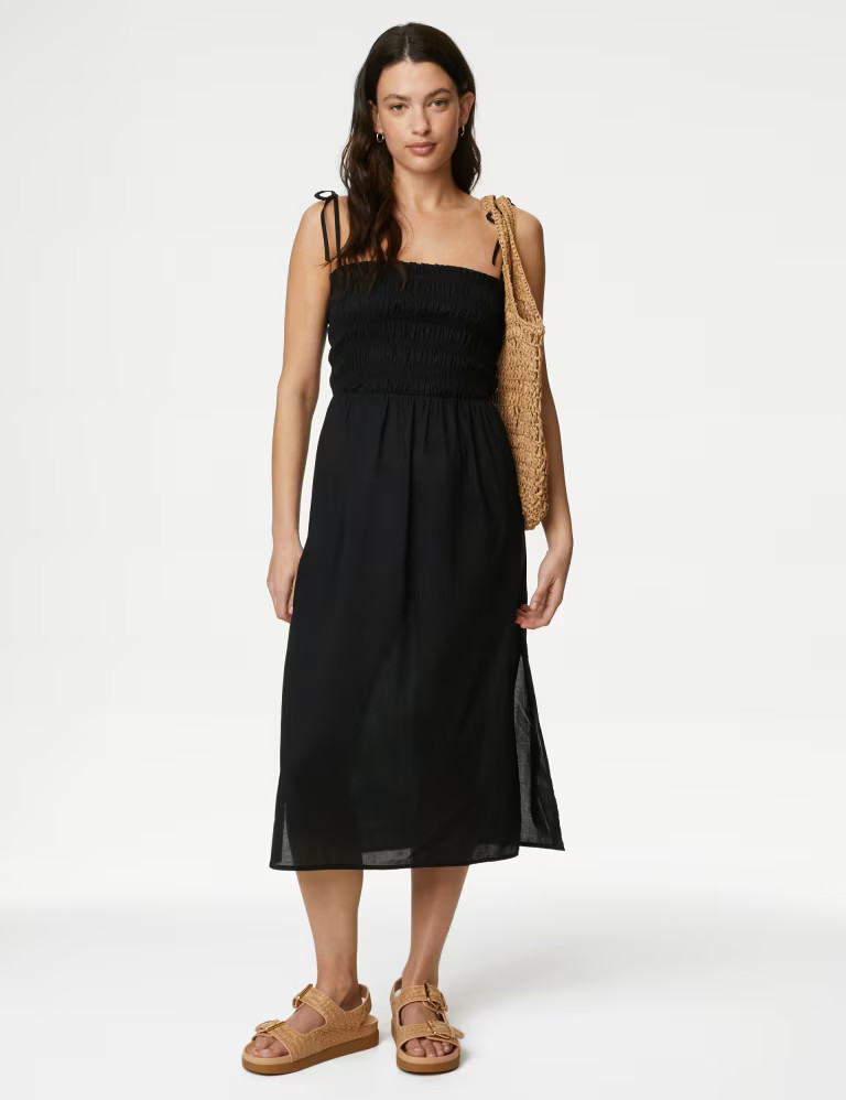 Pure Cotton Shirred Midi Beach Dress | Marks & Spencer (UK)
