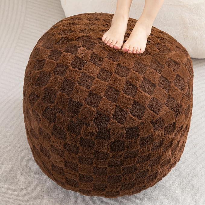 HIGOGOGO Round Stuffed Pouf Ottoman, Plaid Poufs with Foam Chunk Filling, Fluffy and Furry Pouf F... | Amazon (US)