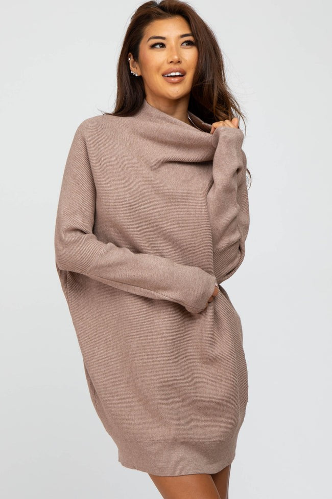 Taupe Funnel Neck Dolman Sleeve Mini Dress | PinkBlush Maternity