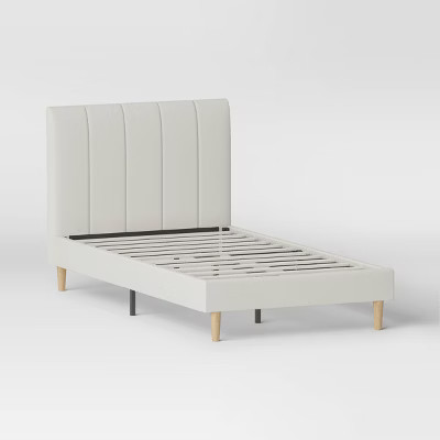 Twin Bed Cream - Room Essentials™: Upholstered Headboard, Plywood Frame, No Box Spring Needed | Target