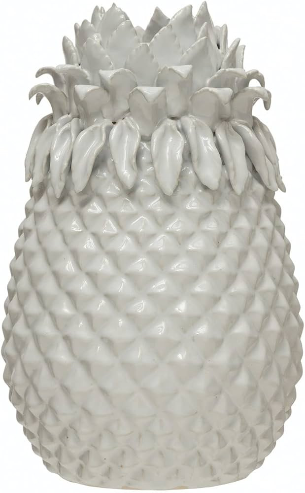 Creative Co-Op Handmade Stoneware Pineapple Vase, 8" L x 8" W x 13" H, White | Amazon (US)