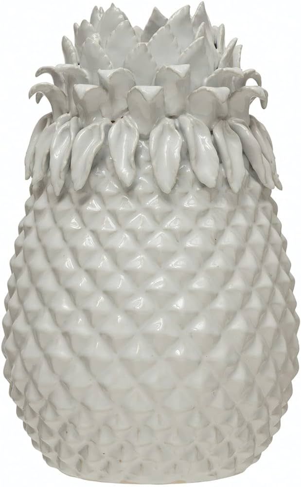 Creative Co-Op Handmade Stoneware Pineapple Vase, 8" L x 8" W x 13" H, White | Amazon (US)