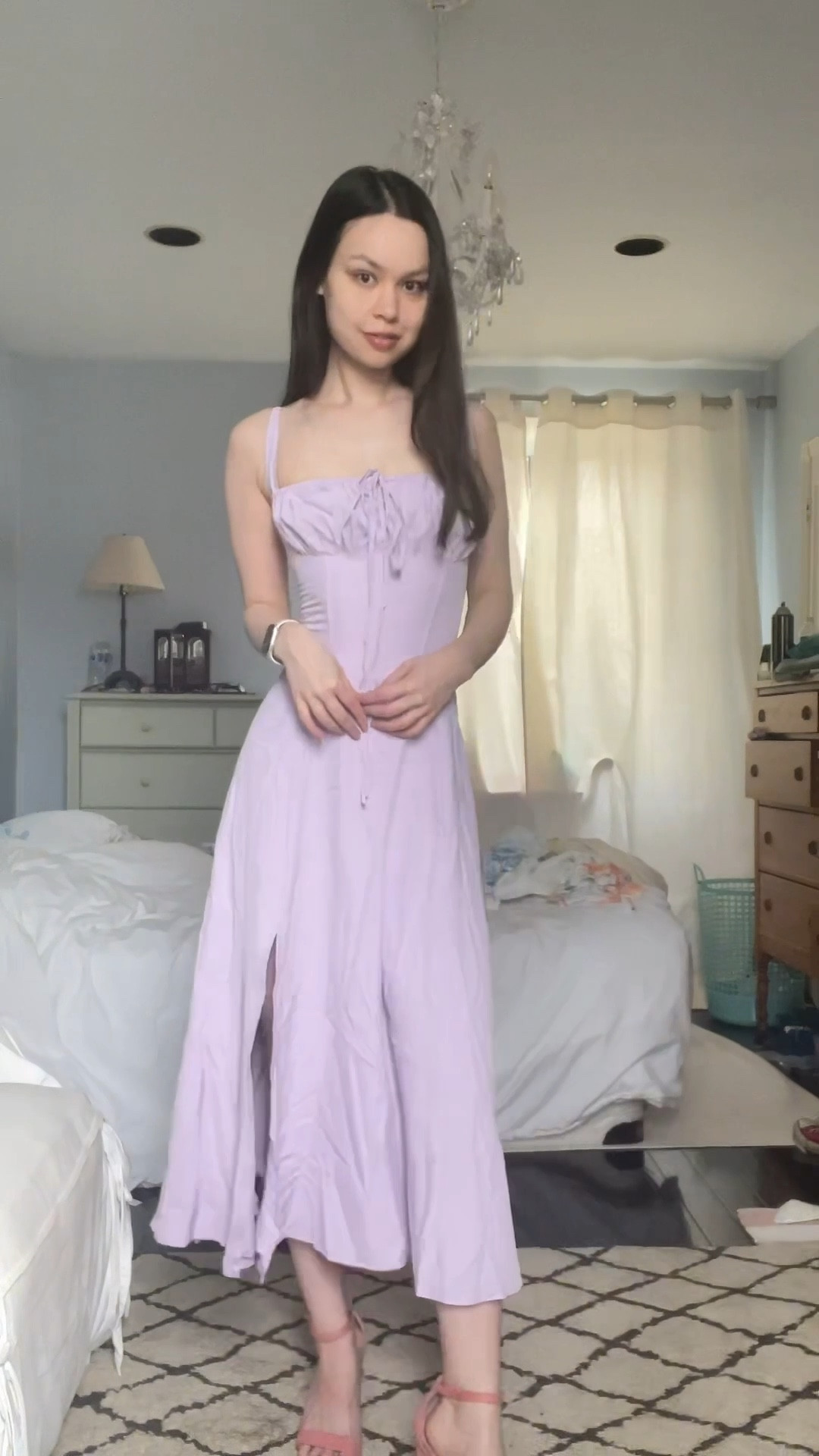 Parthea Backless Crisscross Lace Up Ruched Boning Corset Bodycon Dress in Mauve Purple
Size US 2 (XS)

Measurements: 5’5, 105lbs, 30-24-34

#LTKsummer #LTKspring #LTKdresses