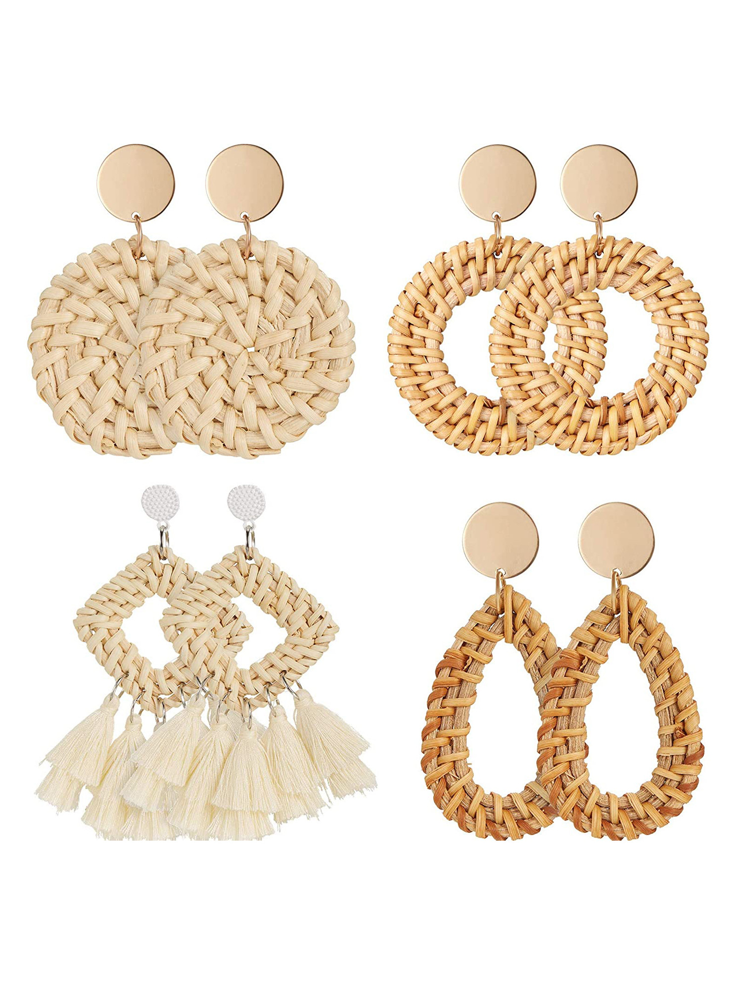 Trends4pairs Rattan Earrings, Lightweight Geometric Shape Tassel Bohemian Earrings, Straw Wicker ... | SHEIN