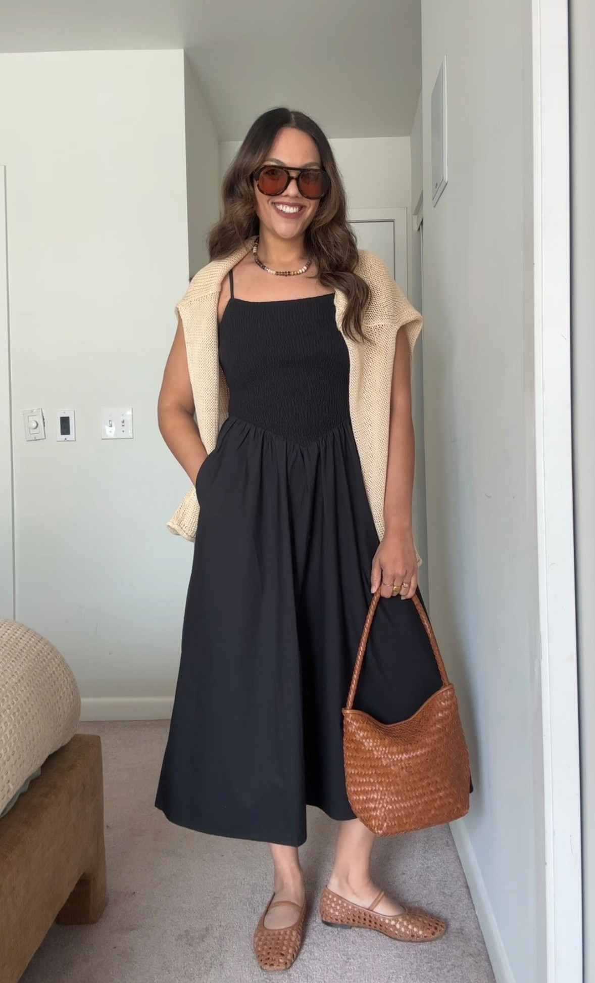 Summer dress outfit!

-Black dress, Similar linked. 
-Banana Republic butter yellow linen knit sweater, I have a large. 
-Madewell woven flats and bag. 
-Loewe sunglasses.

#LTKdresses #LTKsummer #LTKstyletip
