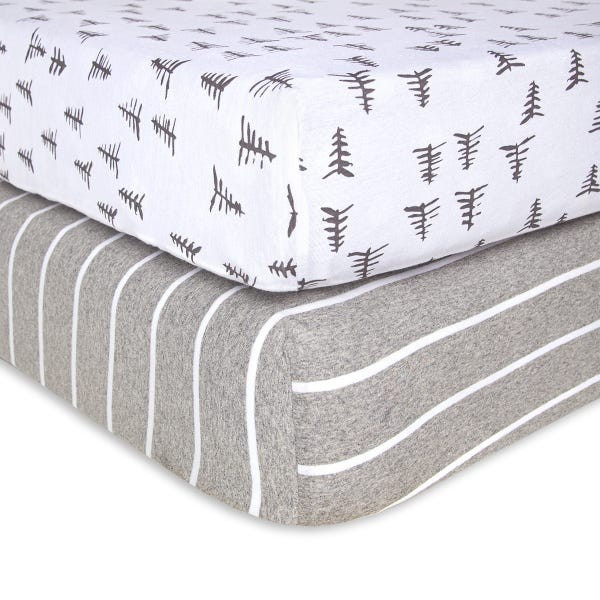 Pine Forest & Stripe Organic Cotton BEESNUG® Fitted Crib Sheet 2 Pack | Burts Bees Baby