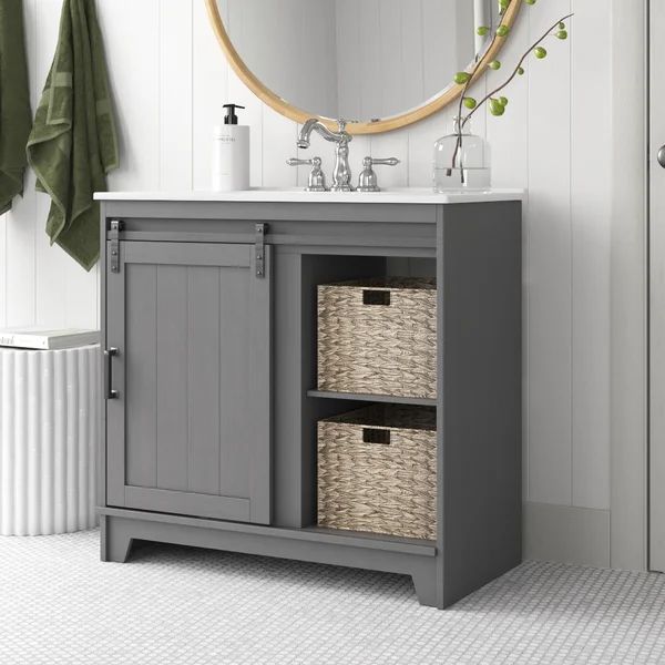 Braylen Sliding Barn Door 36" Single Bathroom Vanity Set | Wayfair North America