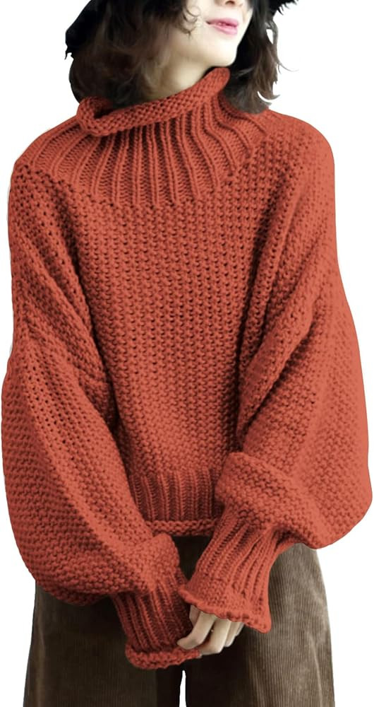 YESNO Women's Turtleneck Pullover Sweater Batwing Sleeve Oversize Chunky Knitted Tops YQB | Amazon (US)