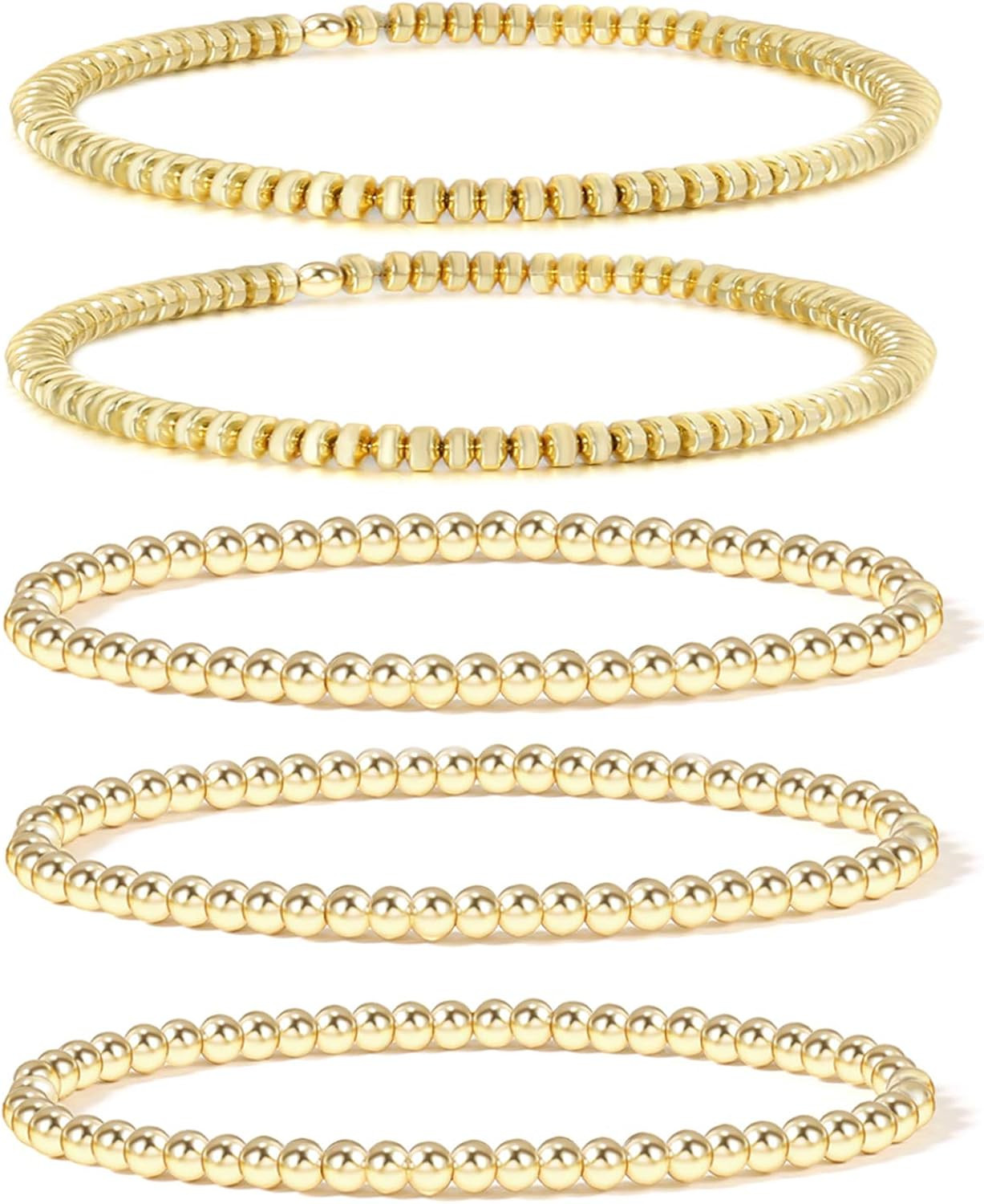 14K Gold Beaded Bracelets for Women,Dainty Gold Plated Chain Link Bracelet Stretchable Adjustable... | Amazon (US)