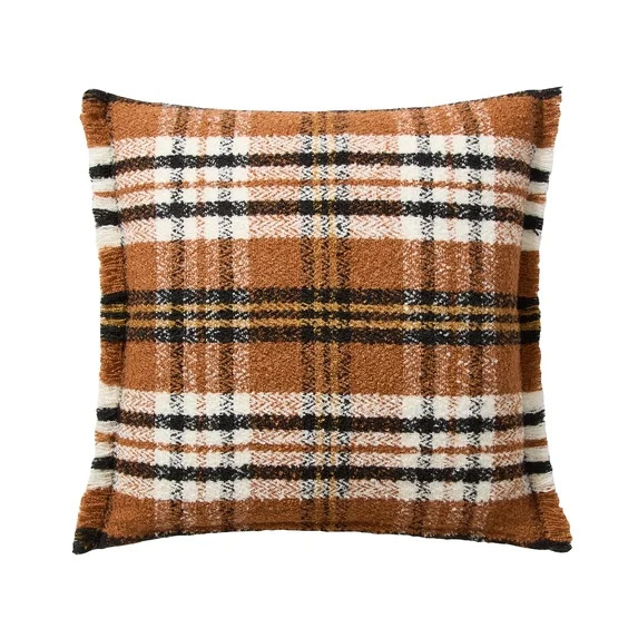 My Texas House 20" x 20" Ginger Woven Plaid Fringe Decorative Pillow Cover | Walmart (US)