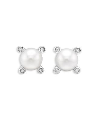 Pearl Stud Earrings in Sterling Silver with Pearls and Diamonds, 7.4mm | Bloomingdale's (US)