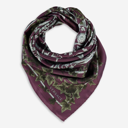 Purple & White Silk Leaf Pattern Scarf | TK Maxx