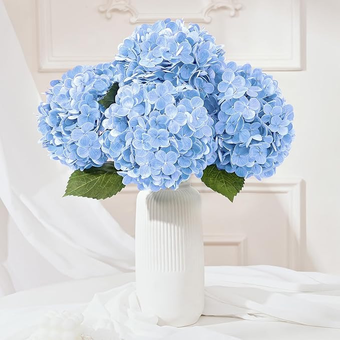 4 Pcs Blue Hydrangea Artificial Flowers, Latex Real Touch Hydrangea Flowers, 19.6'' Full Faux Hyd... | Amazon (US)