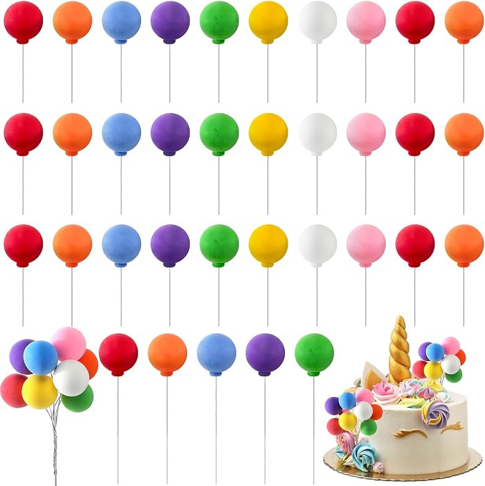 Sieral 40 Pcs Mini Balloon Cake Toppers Colorful Rainbow Cake Topper Round Clay Balls Cupcake Top... | Amazon (US)
