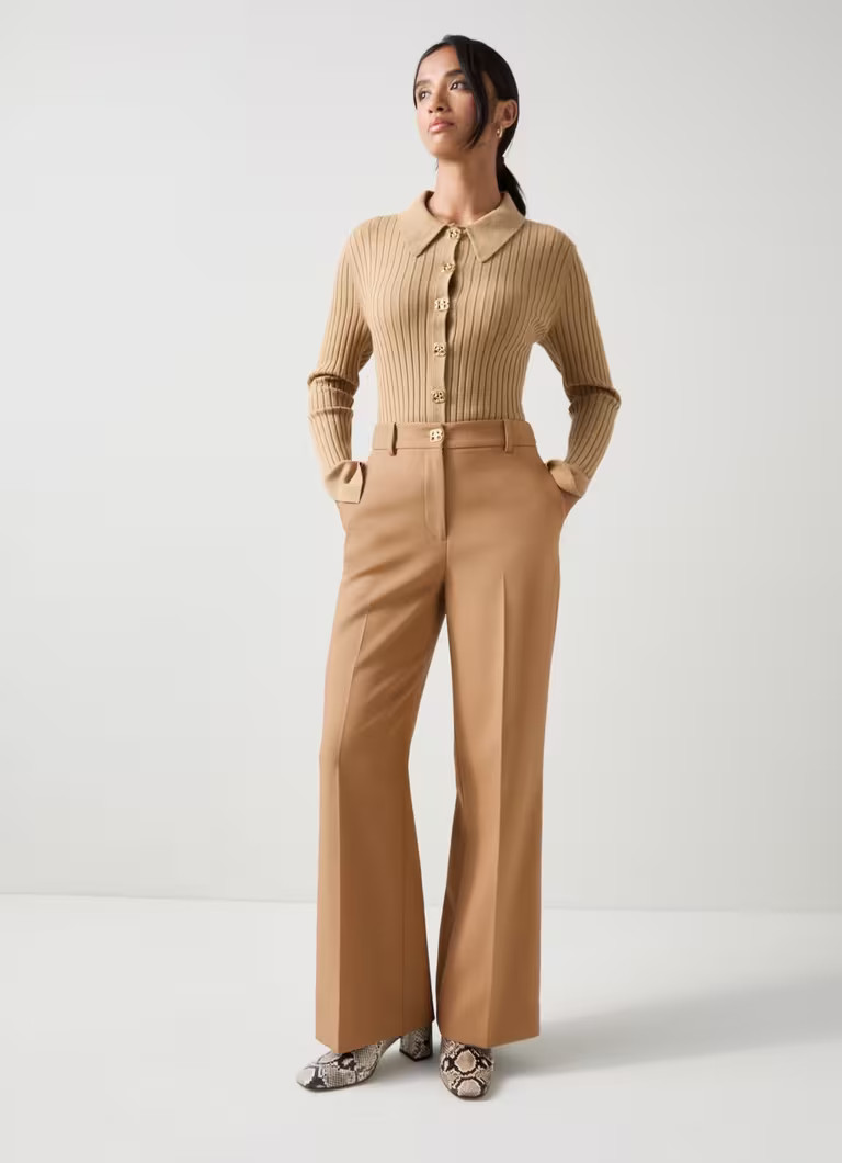 Julia Petite Camel Relaxed Wide Trousers | L.K. Bennett (UK)