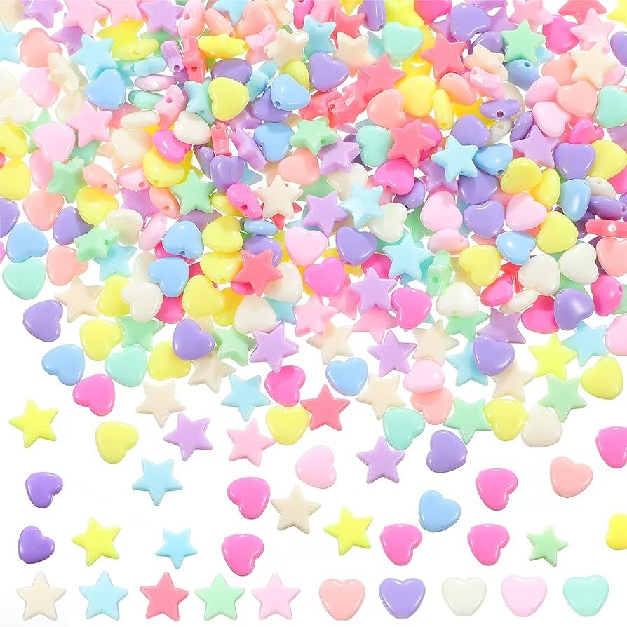 400 Pieces Acrylic Star Beads Heart Beads Pastel Beads Shaped Beads Assorted Multicolor Mix Plastic  | Amazon (US)
