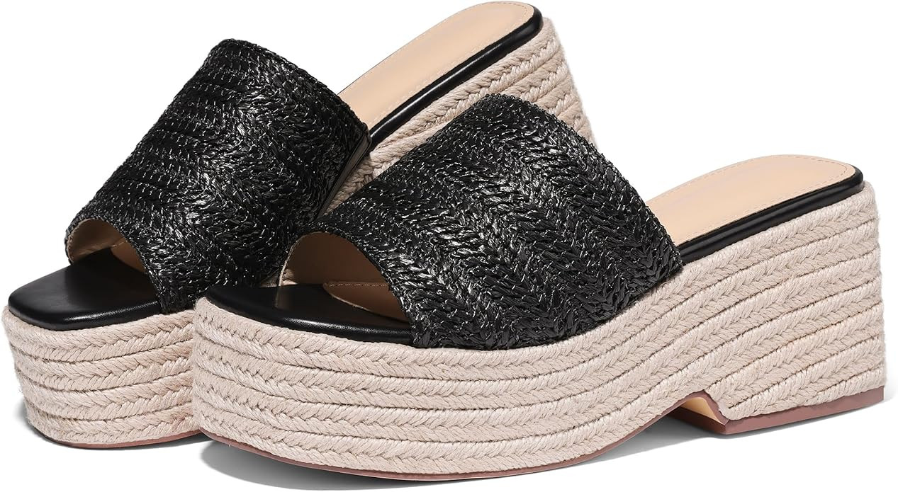 Platform Slip on Espadrille Sandals for Women Wedges Slides Bohemia Sandals Flatform Open Toe Bea... | Amazon (US)